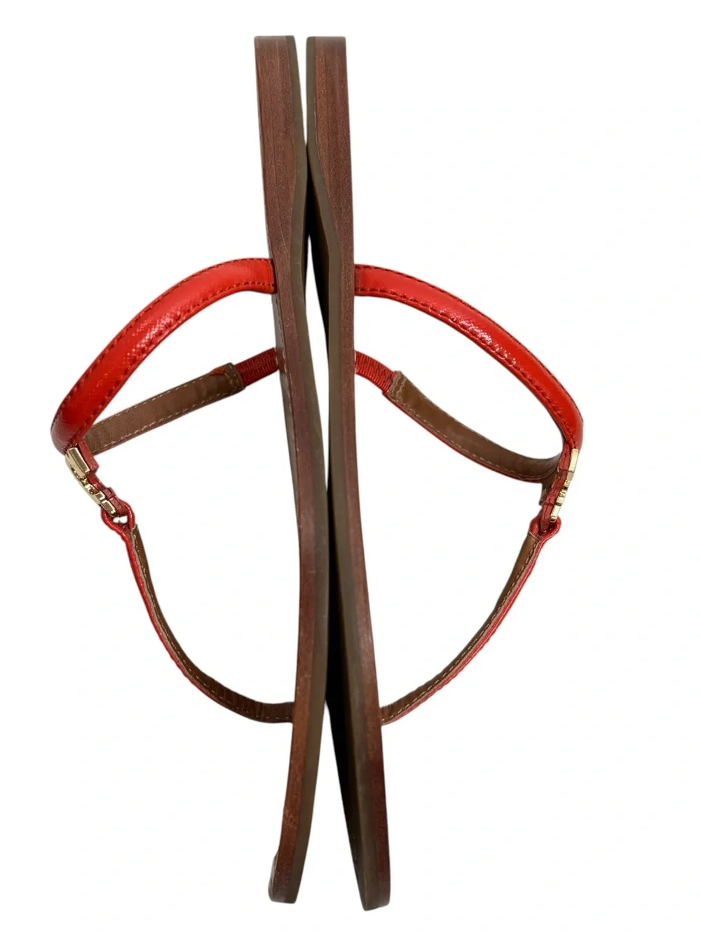 Tory Burch Red Leather Logo Thong Sandals with Gold Hardware